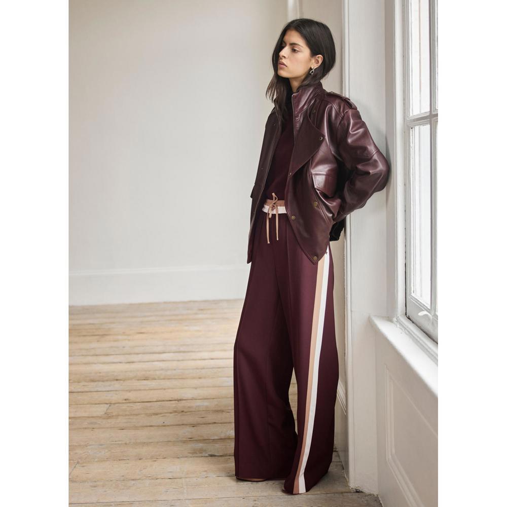 Mint Velvet Burgundy Side Stripe Wide Trousers